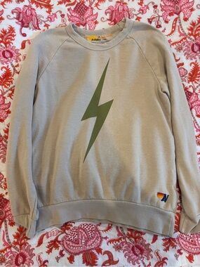 Aviator Nation Light Gray Crewneck Sweatshirt with tan Bolt